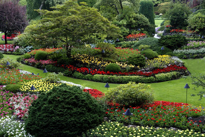 Planted flower beds